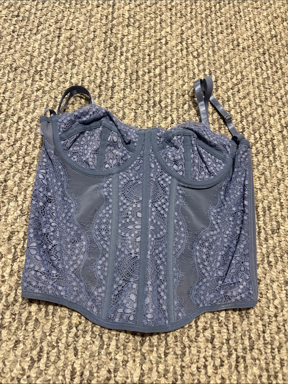 Lace Bustier Crop Top in Slate Blue